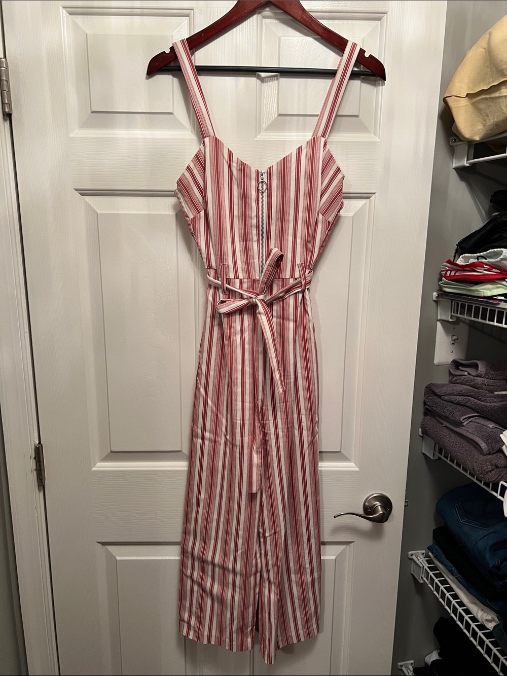 Rome & Juliet Striped Sleeveless Jumpsuit in Red and White
